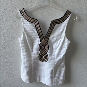 Lilly Pulitzer Janice Top Size 2 White with Navy & Gold Accents Nautical Cruise
